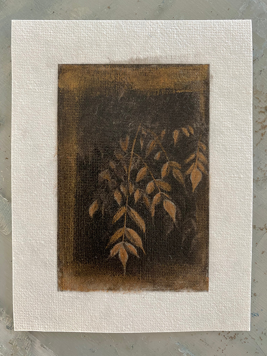 leaves in black and white hand painted with gold ink