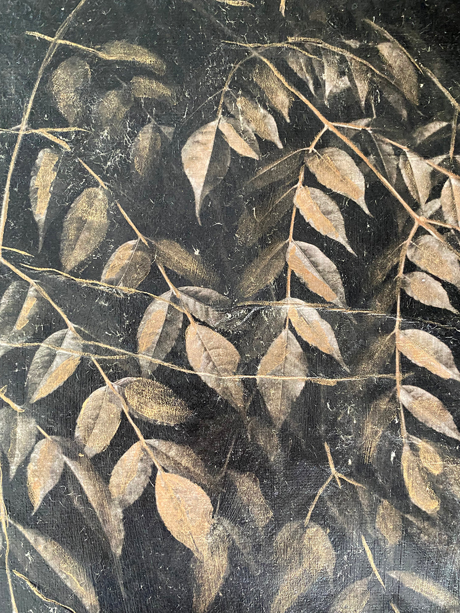 pigment printed photo of leaves hand painted with gold ink