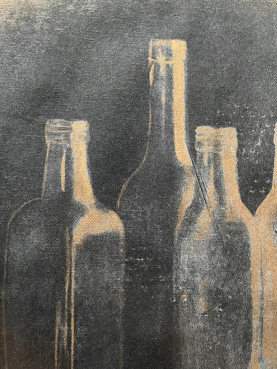 pigment printed phot of glass bottles hand painted with gold ink