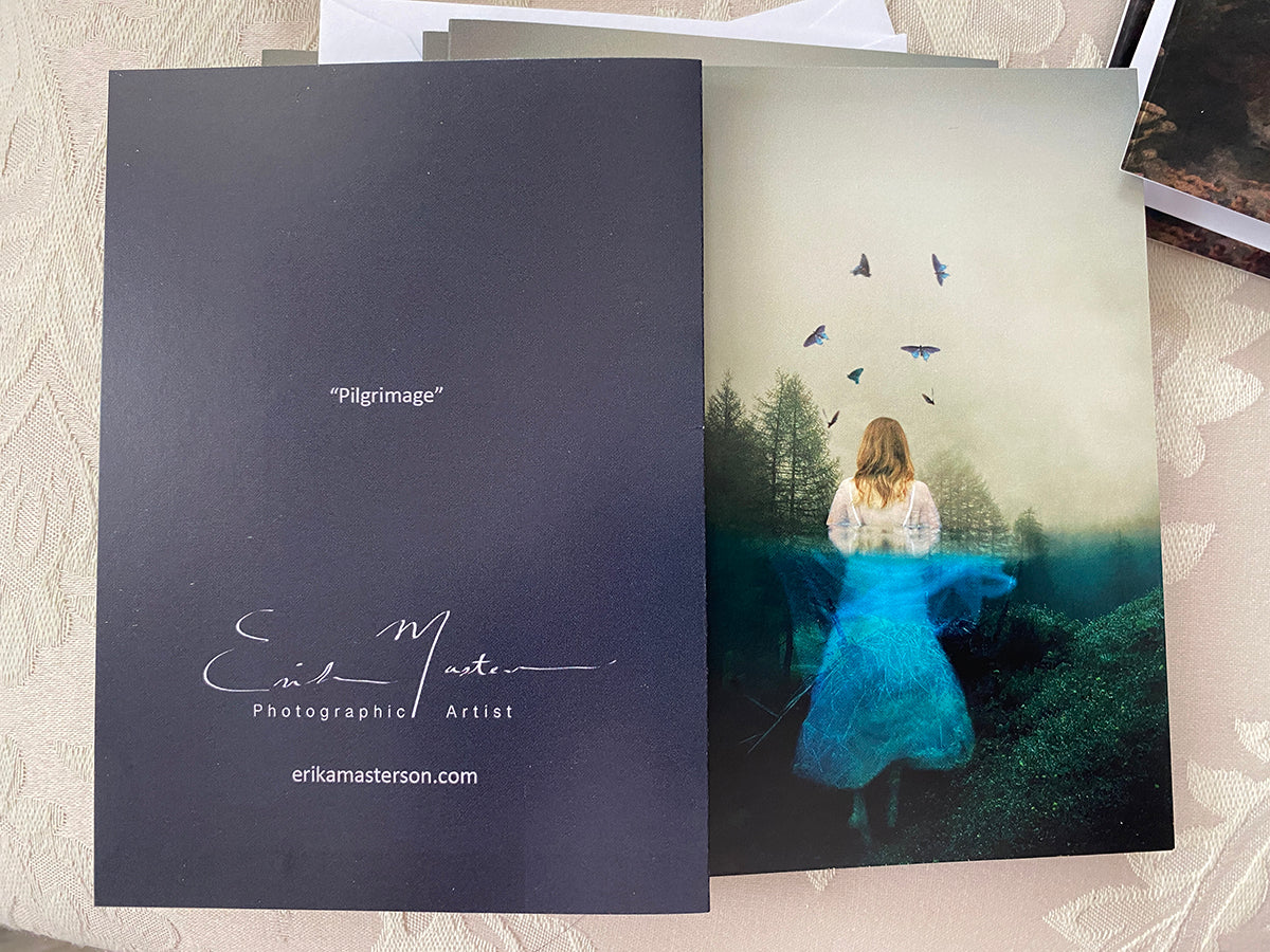 note cards with girl following butterflies