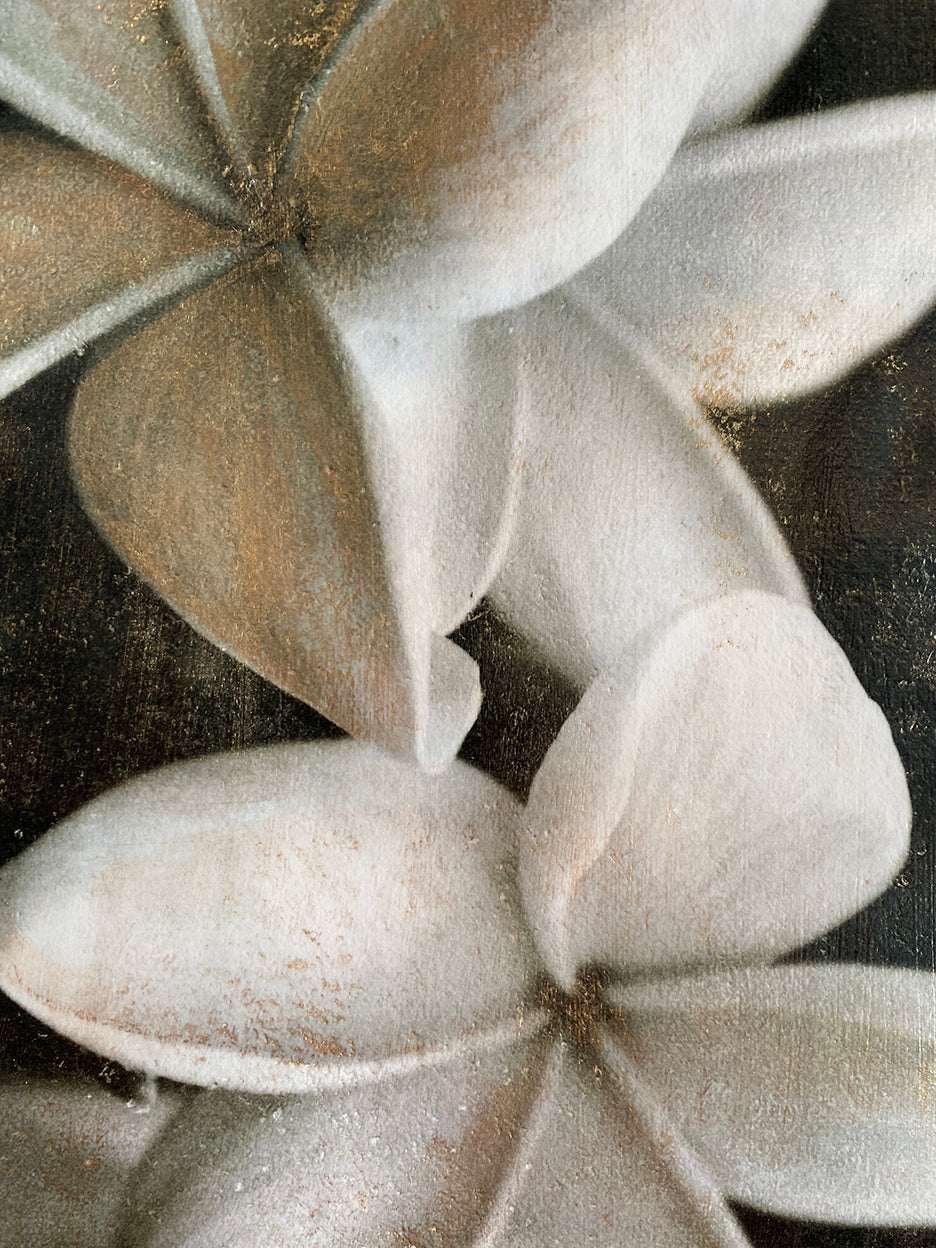 plumerias in black and white with vintage hand painted gold