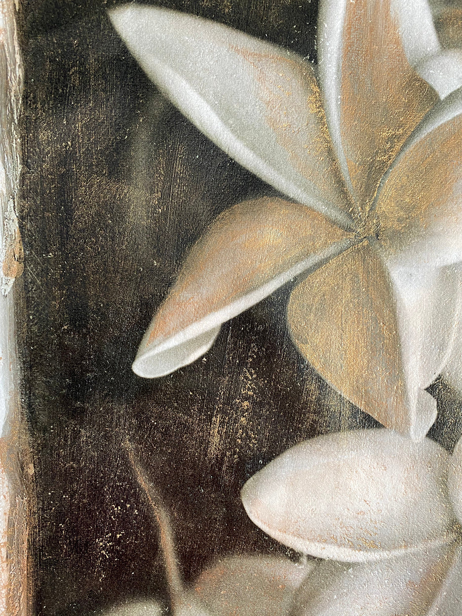 plumerias in black and white with vintage hand painted gold