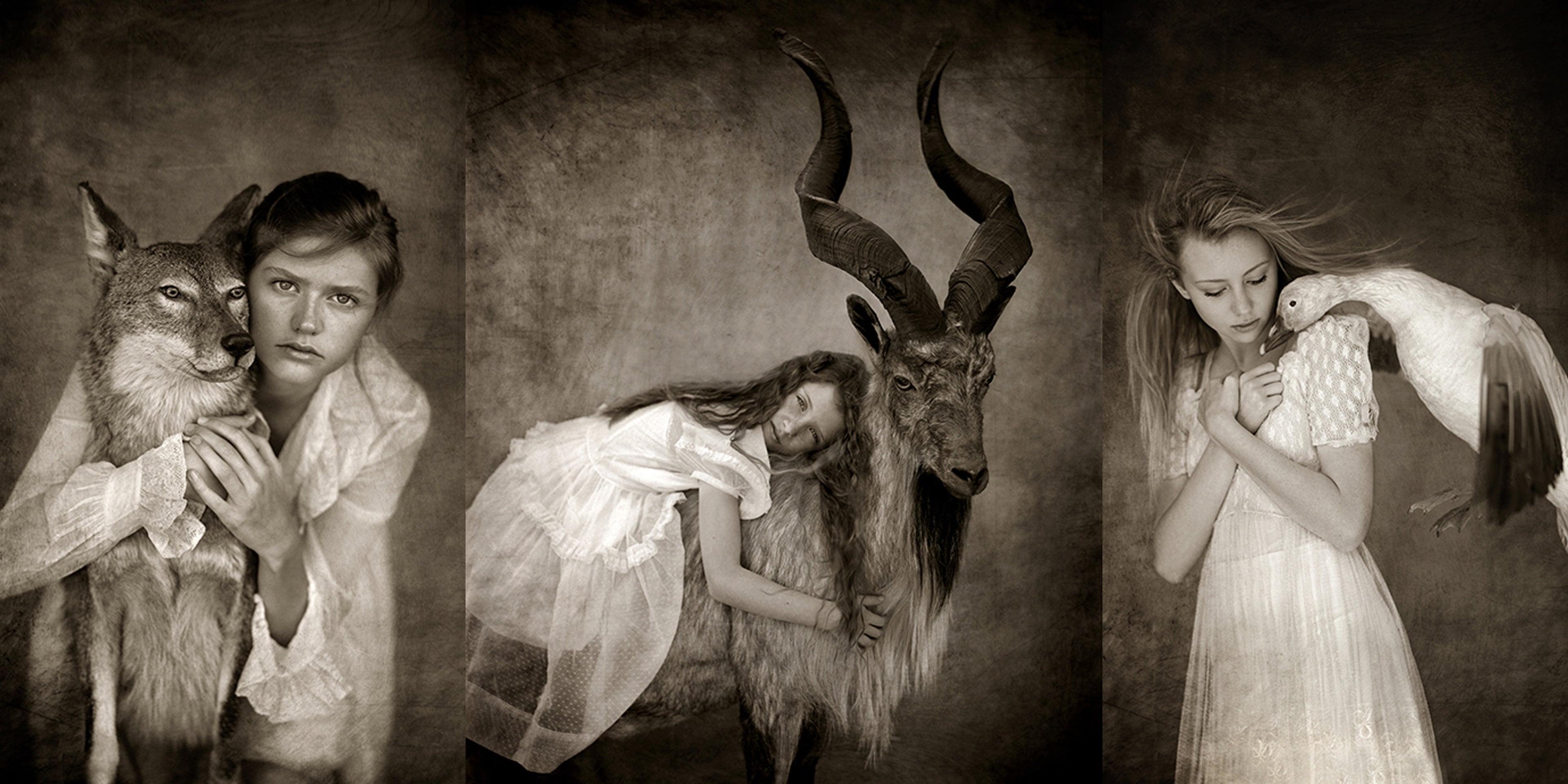 wild animals photographed with young women by erika masterson