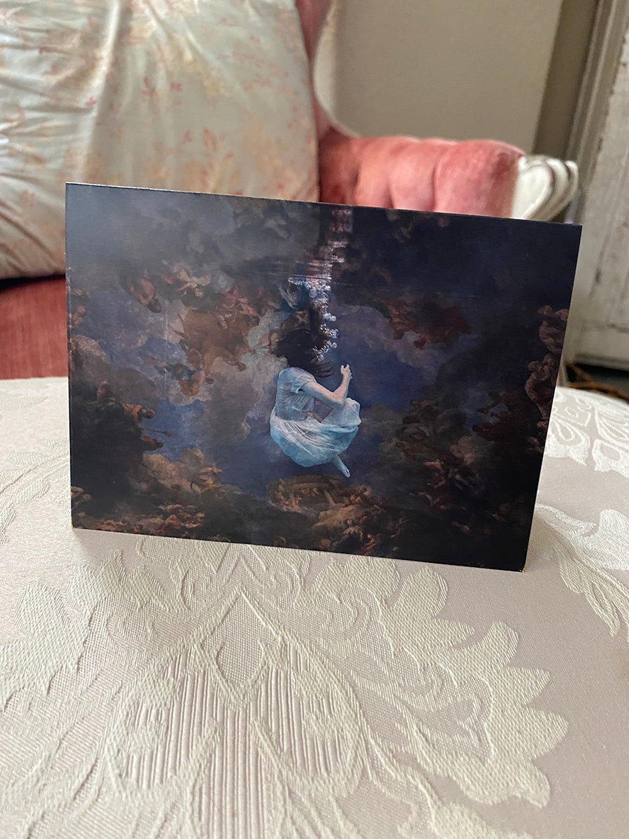 note cards with girl following butterflies, girl with fish and girl with sistine chapel