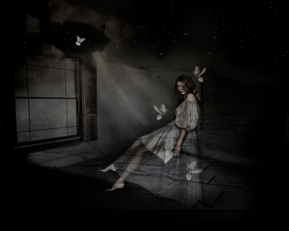 girl with doves that represent the Holy Spirit Surrounding her